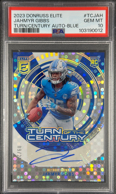 Jahmyr Gibbs /25 Turn Of Century Auto Blue (Color Match) Rookie Donruss Elite PSA 10 Lions