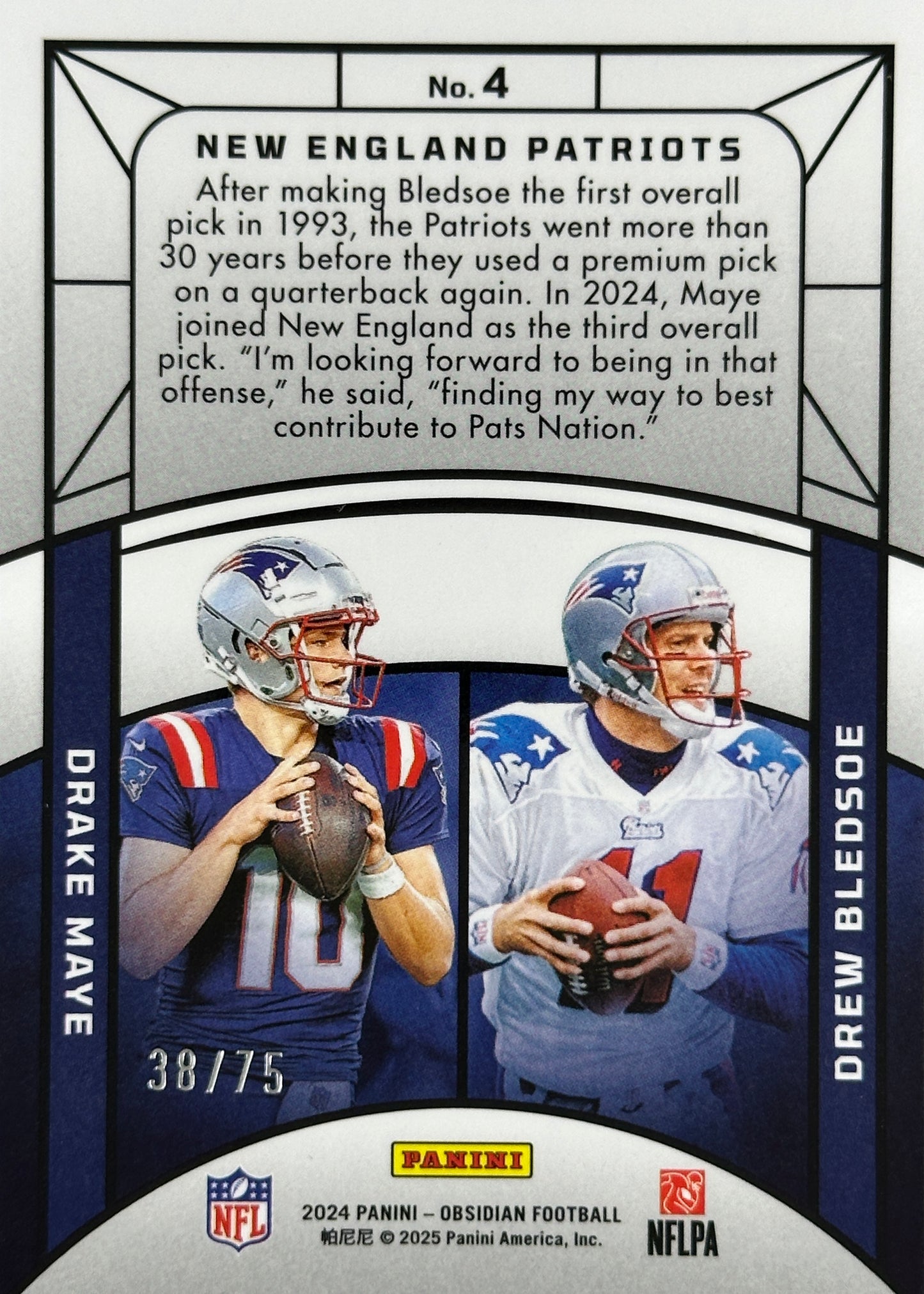 *Damaged* Drake Maye Drew Bledsoe /75 Red Eclipsing Legends Obsidian Patriots