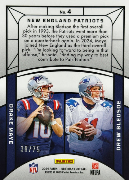 *Damaged* Drake Maye Drew Bledsoe /75 Red Eclipsing Legends Obsidian Patriots