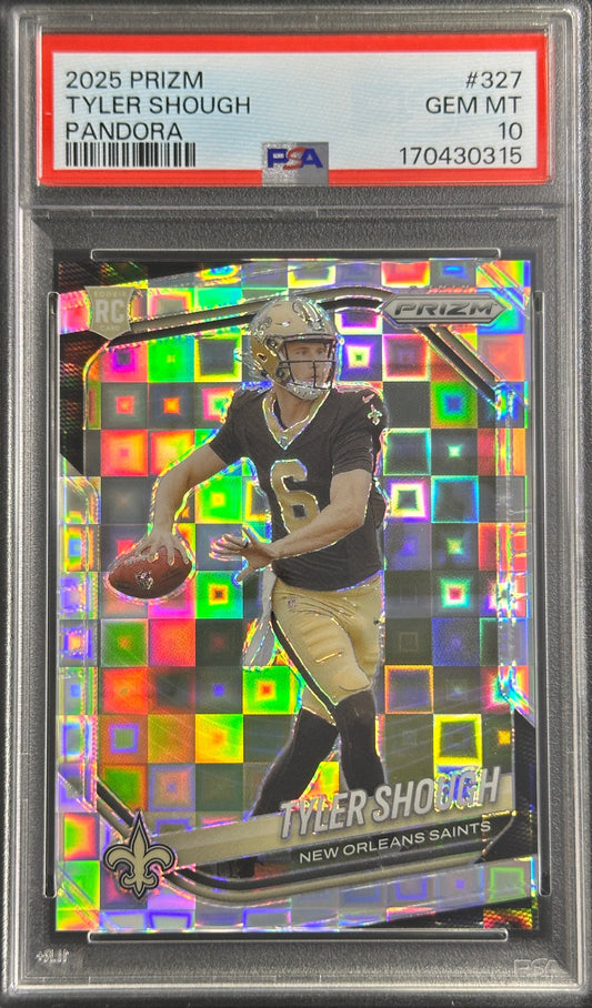 Tyler Shough 2025 Panini Prizm Pandora /400 PSA 10 Saints Sports Trading Card