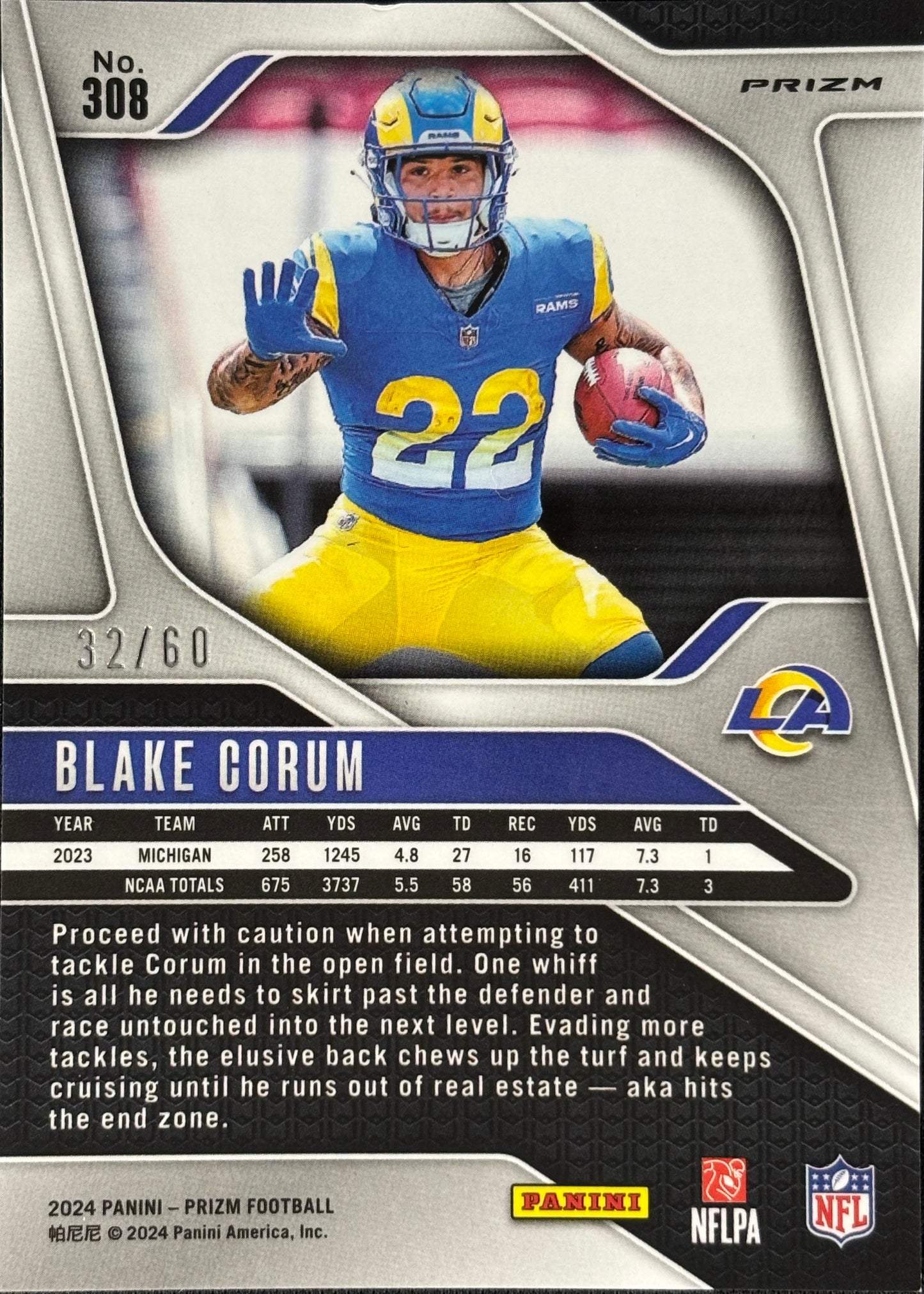 *Damaged* Blake Corum Prizm Orange Wave /60 Rookie