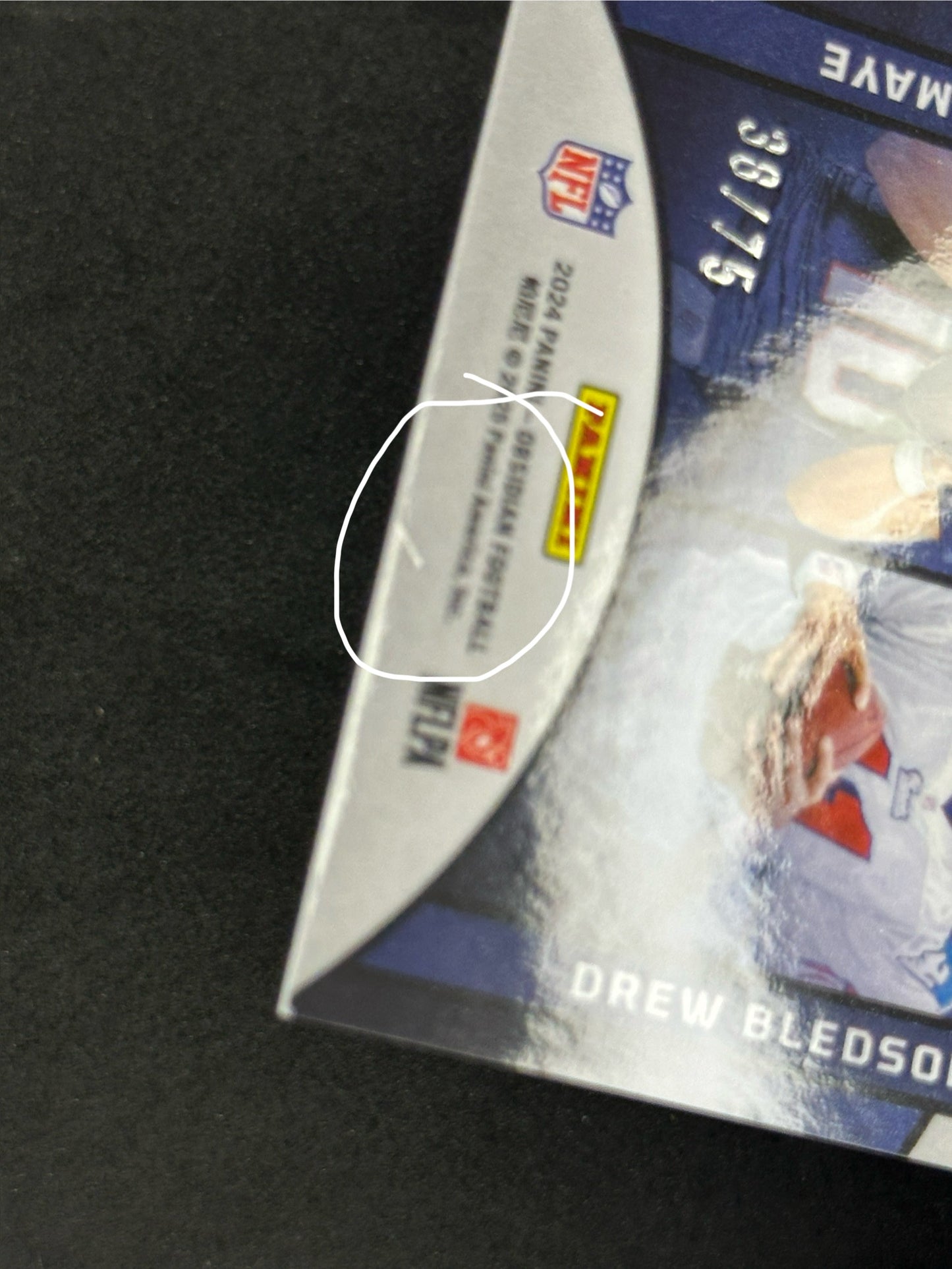 *Damaged* Drake Maye Drew Bledsoe /75 Red Eclipsing Legends Obsidian Patriots