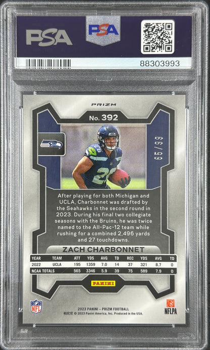 Zach Charbonnet Prizm Blue Ice /99 Rookie 2023 PSA 10 Seahawks