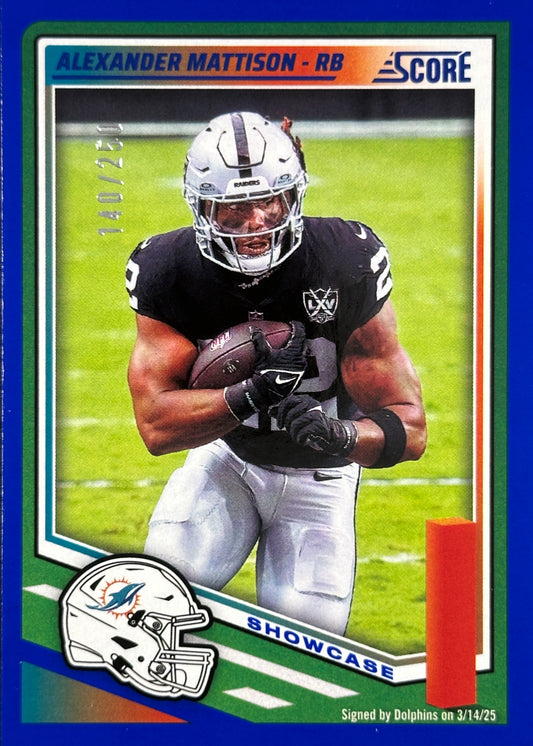 Alexander Mattison /250 Blue Showcase Score Dolphins