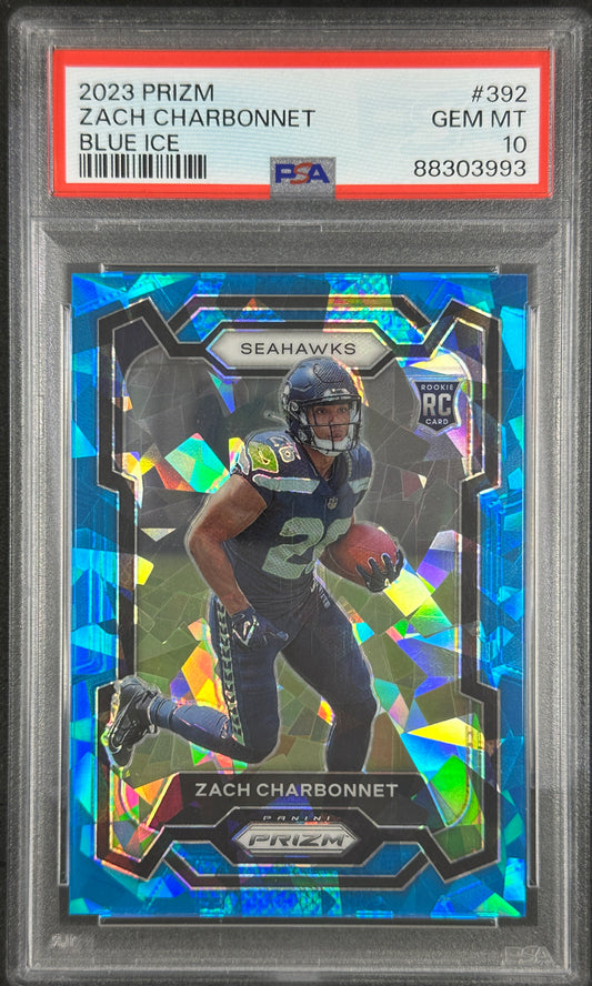 Zach Charbonnet Prizm Blue Ice /99 Rookie 2023 PSA 10 Seahawks