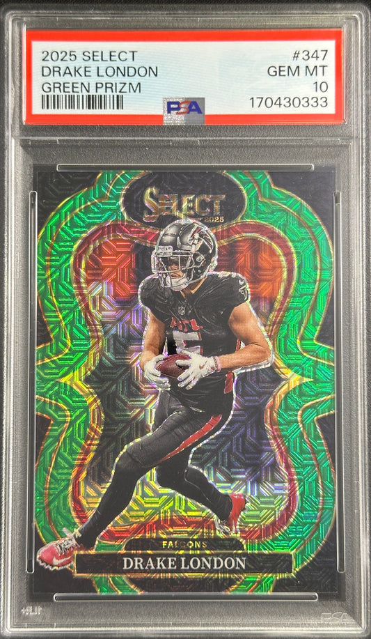 Drake London 2025 Panini Select Suite Level Green Prizm /5 PSA 10 Falcons Sports Trading Card