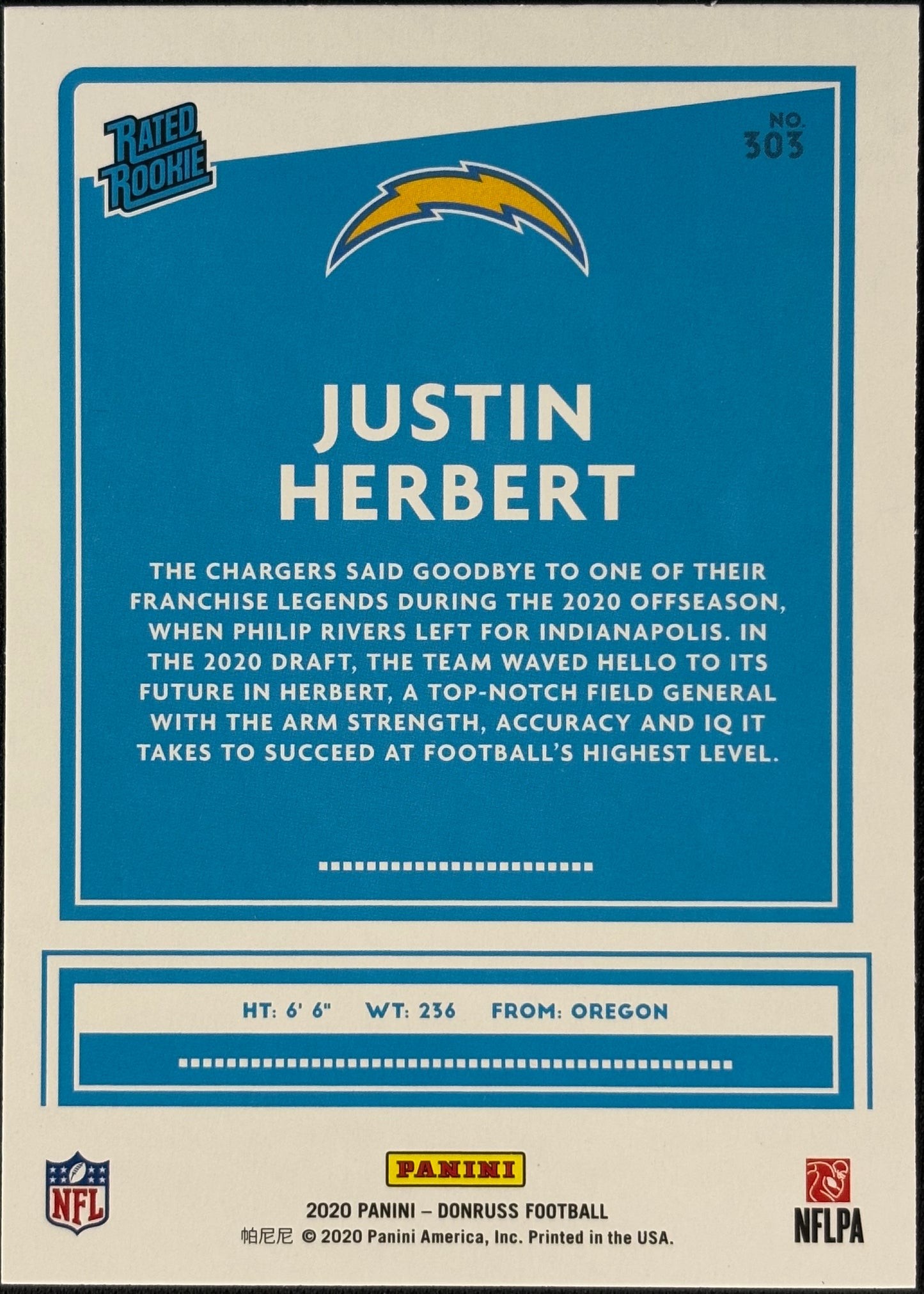 Justin Herbert Donruss Rated Rookie