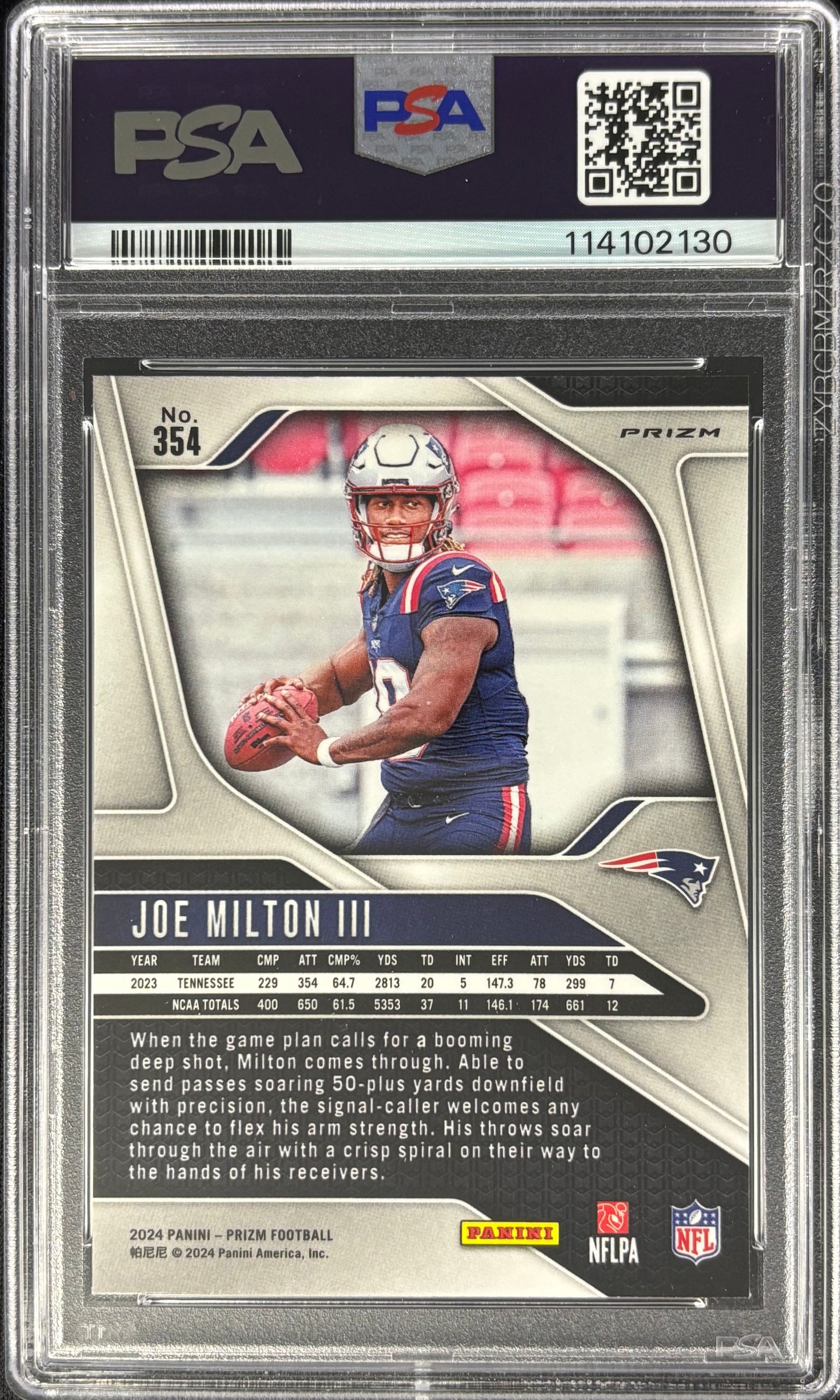 Joe Milton III Prizm Green Wave PSA 9 Rookie Patriots
