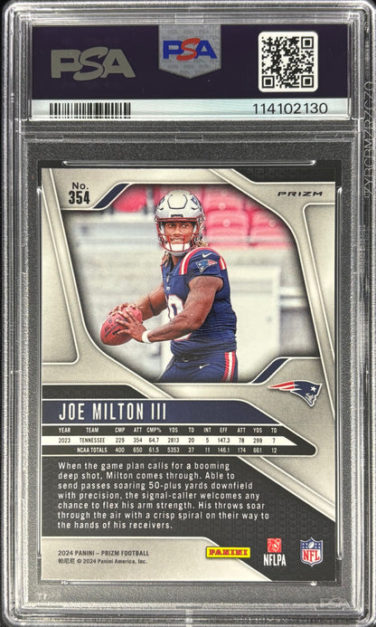 Joe Milton III Prizm Green Wave PSA 9 Rookie Patriots