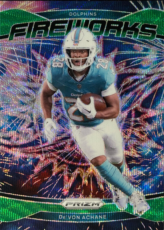 De’Von Achane Prizm Fireworks Green Wave Dolphins