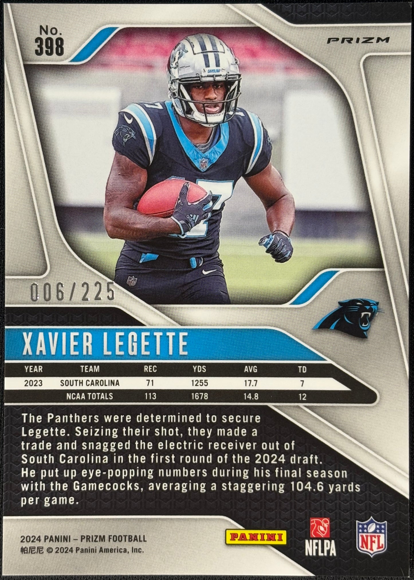 Xavier Legette Prizm Purple Ice /225 Rookie