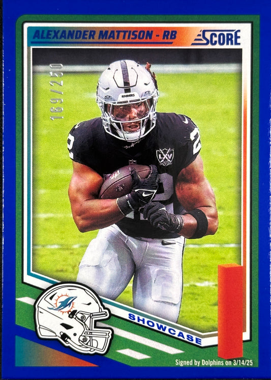 Alexander Mattison /250 Blue Showcase Score Dolphins