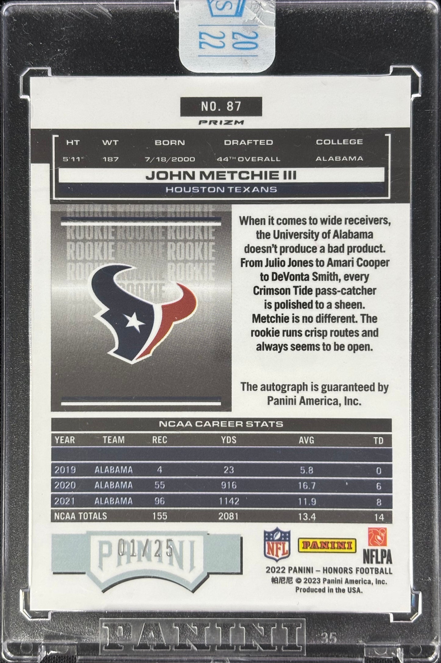 John Metchie III Honors Auto 1/25 Rookie Texans (In Mag)