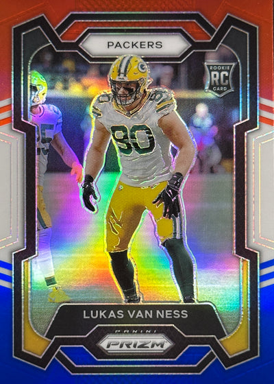 Lukas Van Ness Red White Blue Prizm Rookie Packers