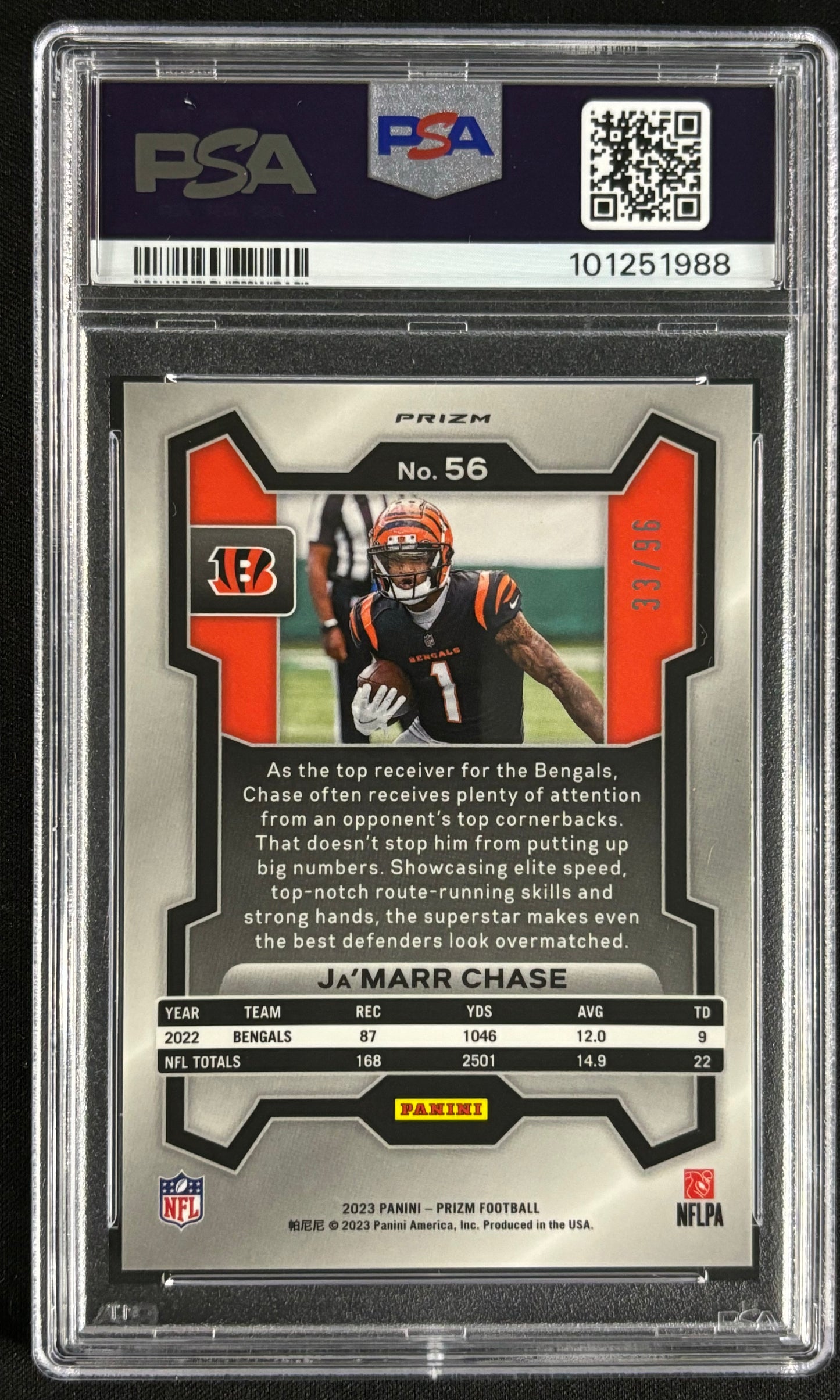 Ja’marr Chase 2023 Prizm Blue Sparkle /96 PSA 10 Bengals #56