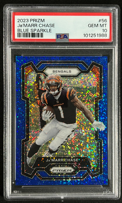 Ja’marr Chase 2023 Prizm Blue Sparkle /96 PSA 10 Bengals #56