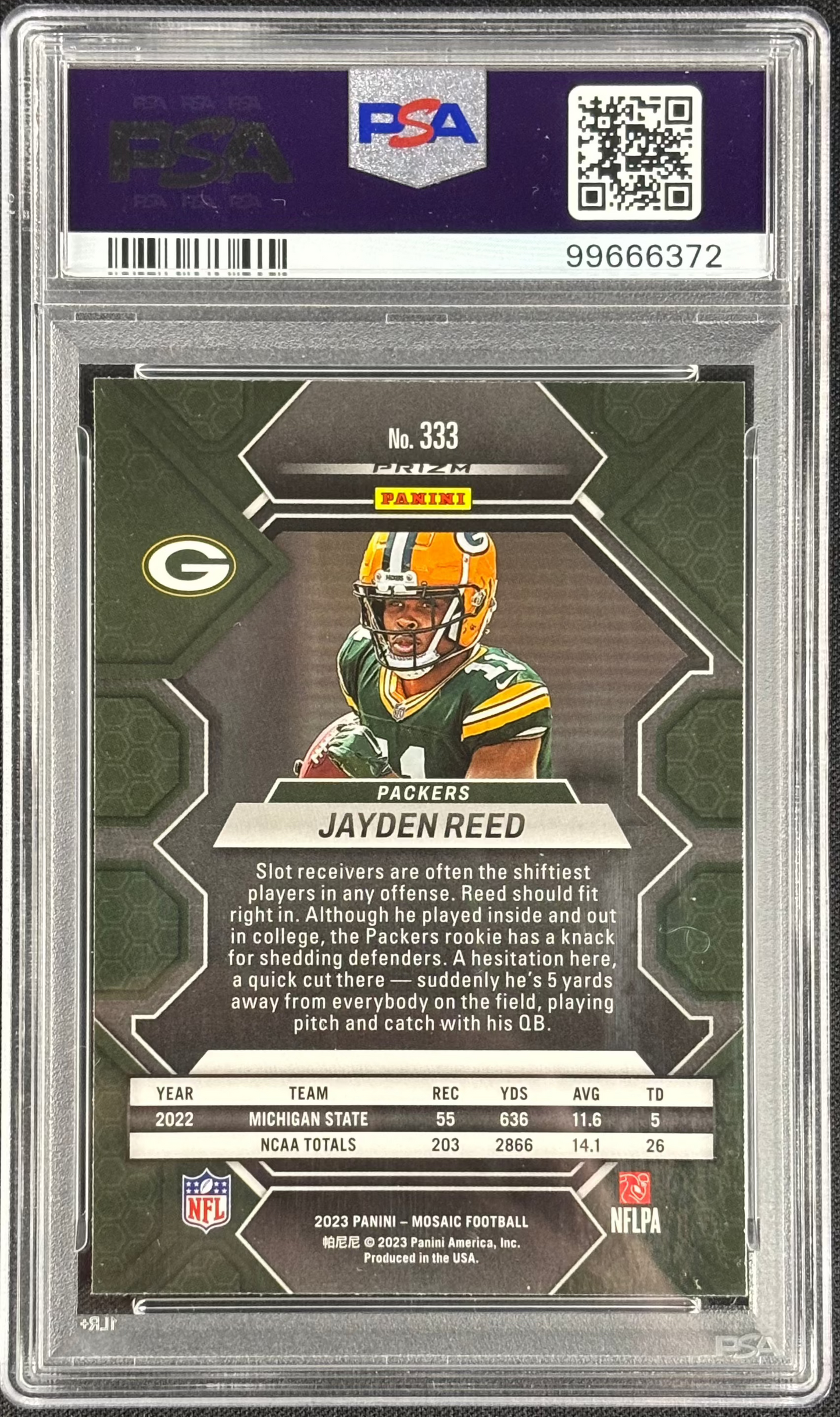 Jayden Reed 2023 Mosaic Green PSA 10 Gem Mt #333 Green Bay Packers Rookie