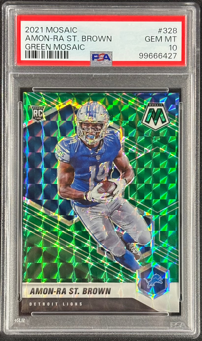 Amon-Ra St. Brown 2021 Mosaic Green PSA 10 Gem Mt Prizm Rookie Detroit Lions #328