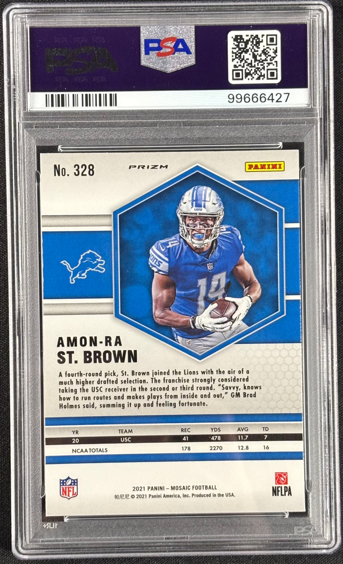 Amon-Ra St. Brown 2021 Mosaic Green PSA 10 Gem Mt Prizm Rookie Detroit Lions #328