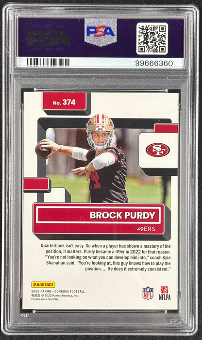 Brock Purdy 2022 Donruss Rated Rookie PSA 10 Gem Mt #374 San Francisco 49ers RC