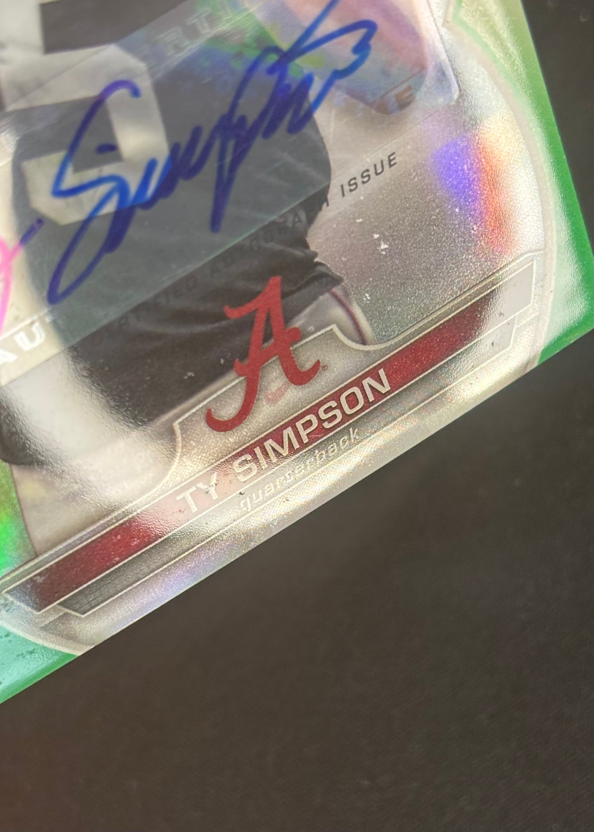 *Minor Damage* Ty Simpson 2022 University Chrome Prospect Auto Green Refractor /99 Crimson Tide Rams Sports Trading Cards
