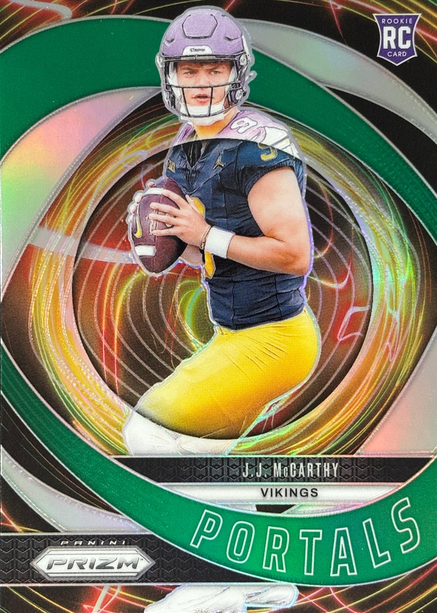 JJ McCarthy Prizm Portals Green Rookie Vikings
