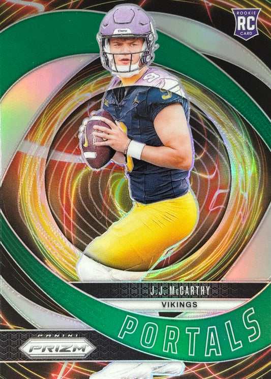 JJ McCarthy Prizm Portals Green Rookie Vikings