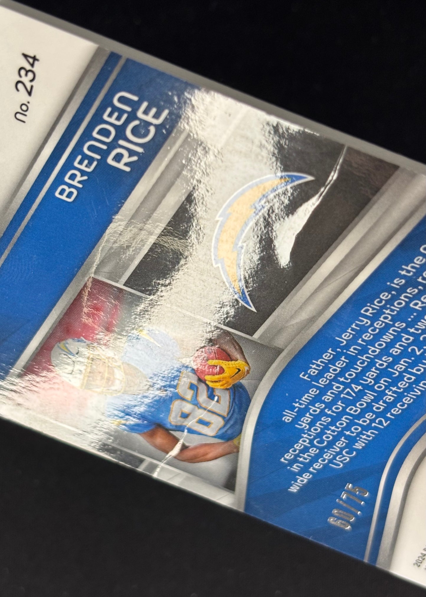 *Damaged* Brenden Rice 2024 Panini Spectra Rookie Patch Auto Celestial /75 Chargers Sports Trading Cards
