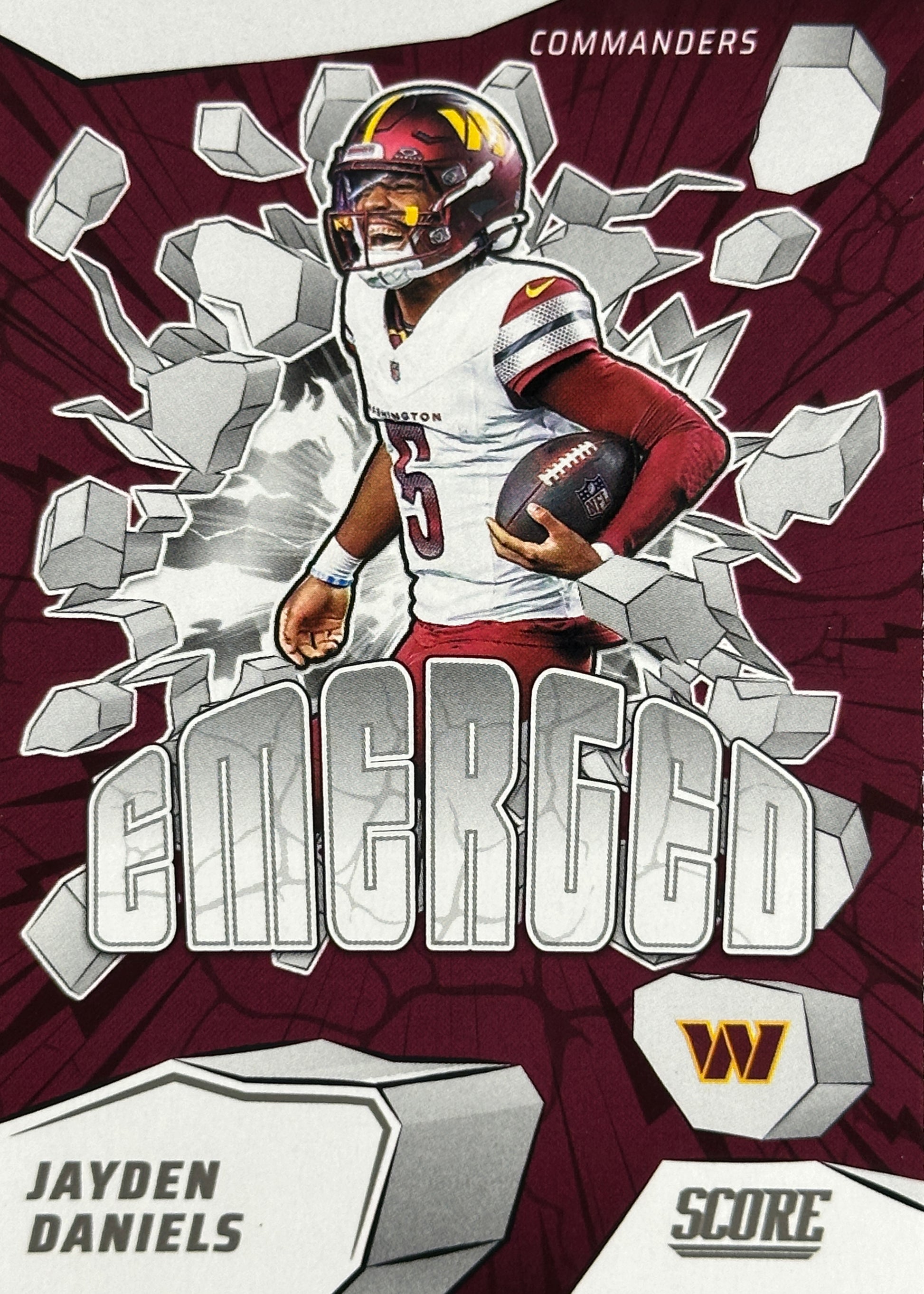 Jayden Daniels Emerged Score Commanders Sports Card