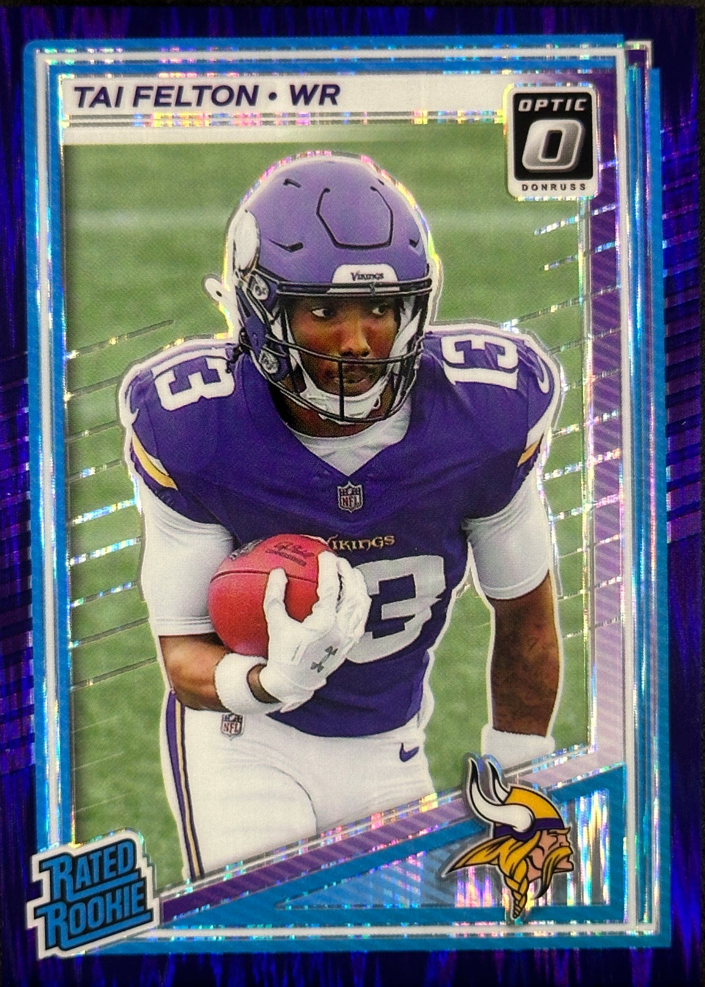 Tai Felton Optic Purple Shock Rated Rookie Vikings Sports Card