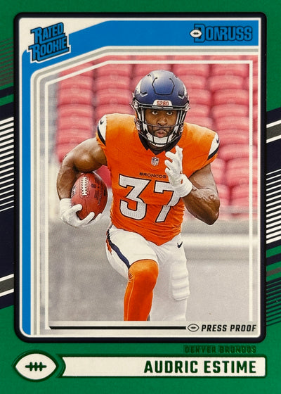Audric Estime Donruss Green Press Proof Rated Rookie Broncos Saints Sports Card