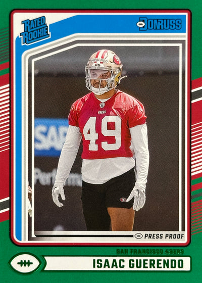 Isaac Guerendo Green Press Proof Donruss Rated Rookie 49ers Sports Card