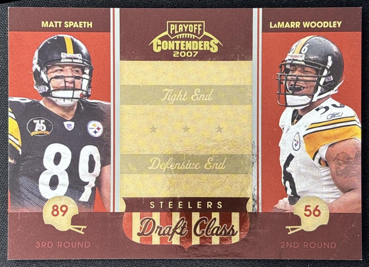 Matt Spaeth LaMarr Woodley 2007 Playoff Contenders Draft Class /1000 Steelers front