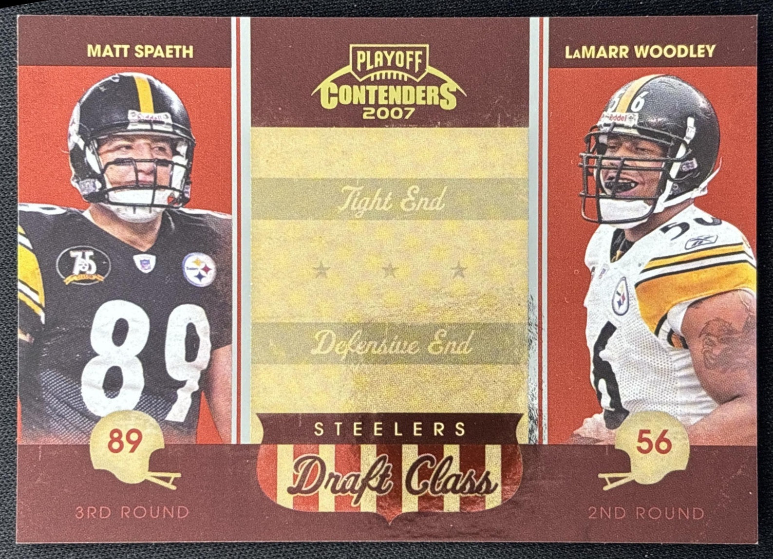 Matt Spaeth LaMarr Woodley 2007 Playoff Contenders Draft Class /1000 Steelers front