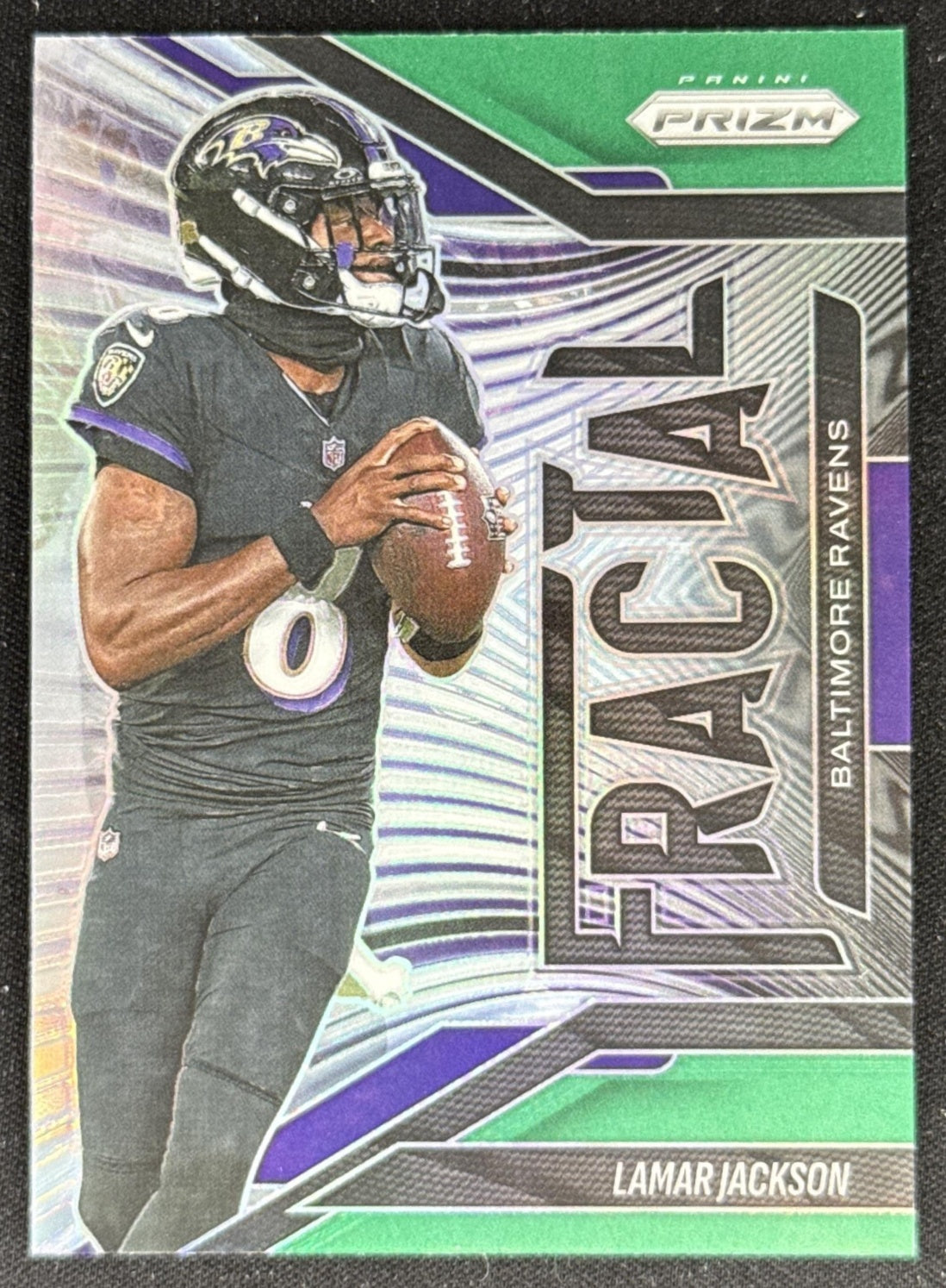 Lamar Jackson 2025 Panini Prizm Fractal Green Ravens Sports Trading Card