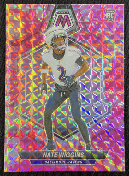 Nate Wiggins 2024 Panini Mosaic Camo Pink Prizm Ravens Sports Trading Card
