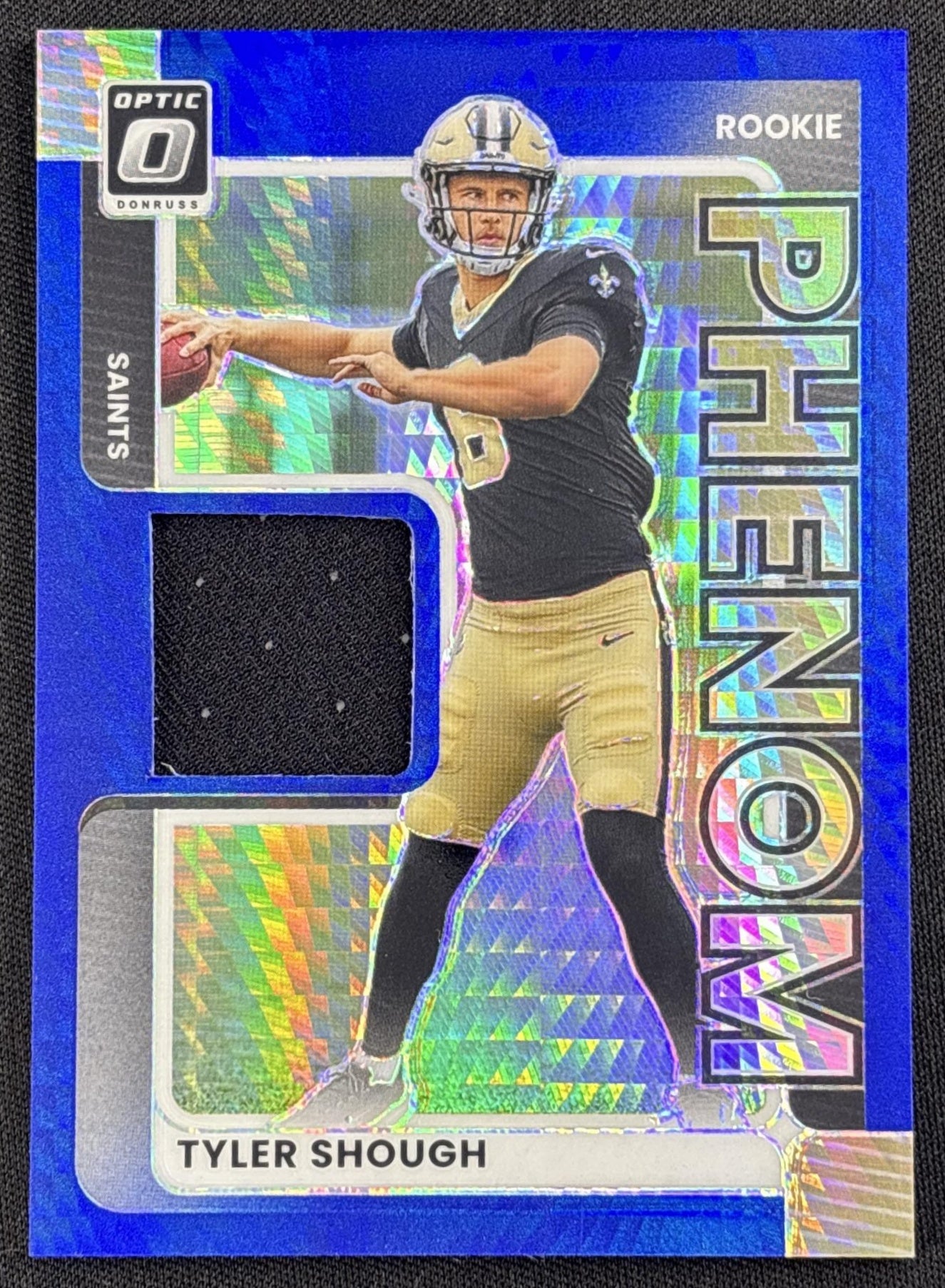 Tyler Shough 2025 Panini Donruss Optic Rookie Phenoms Blue Hyper Prizm Saints