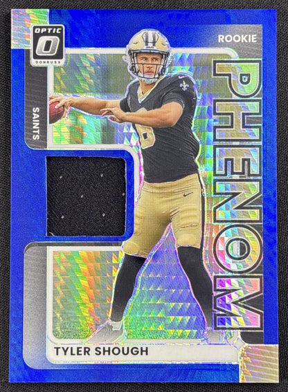 Tyler Shough 2025 Panini Donruss Optic Rookie Phenoms Blue Hyper Prizm Saints