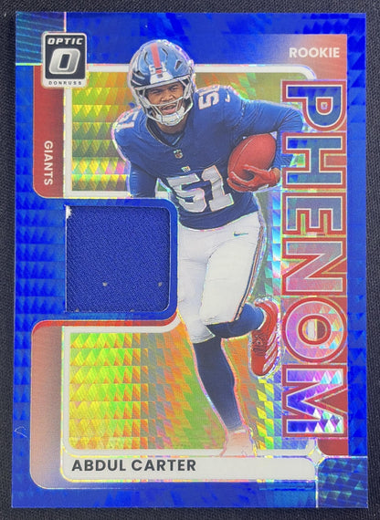 Abdul Carter 2025 Panini Donruss Optic Rookie Phenoms Blue Hyper Prizm Giants