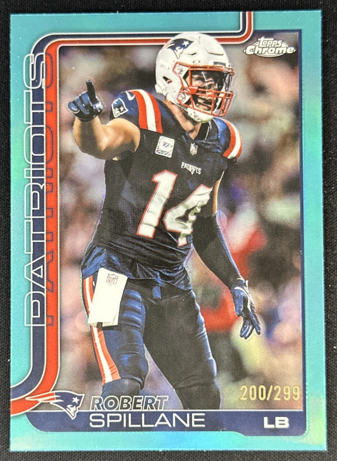 Robert Spillane 2025 Topps Chrome Teal Refractor /299 Patriots