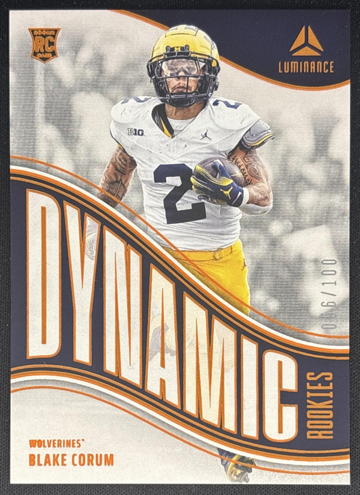 Blake Corum 2024 Panini Luminance Dynamic Rookies Orange /100 Rams front