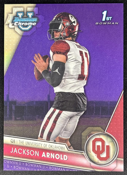 Jackson Arnold 2023 Bowman University Chrome Purple Refractor /399 Sooners front