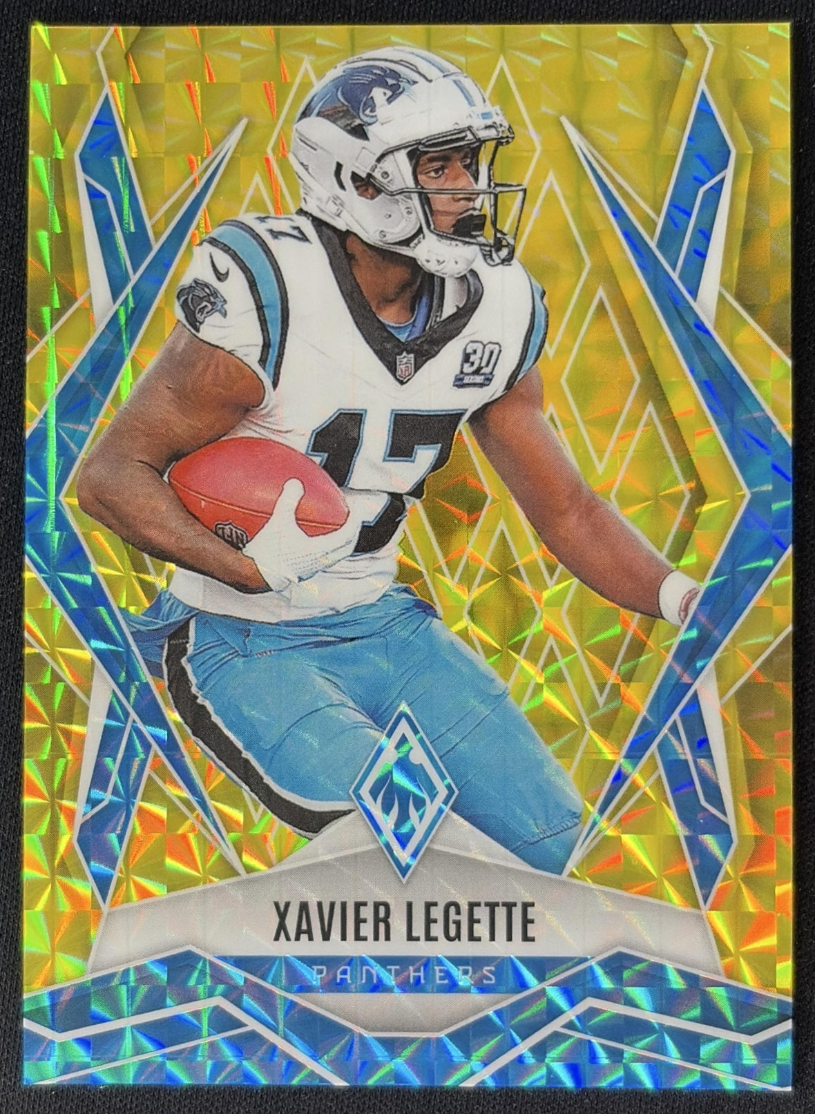 Xavier Legette 2025 Panini Phoenix Yellow Pyramids Prizm /185 Panthers front