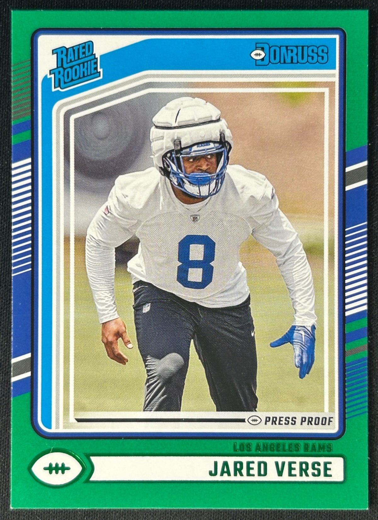Jared Verse 2024 Donruss Press Proof Green Rams Sports Trading Card