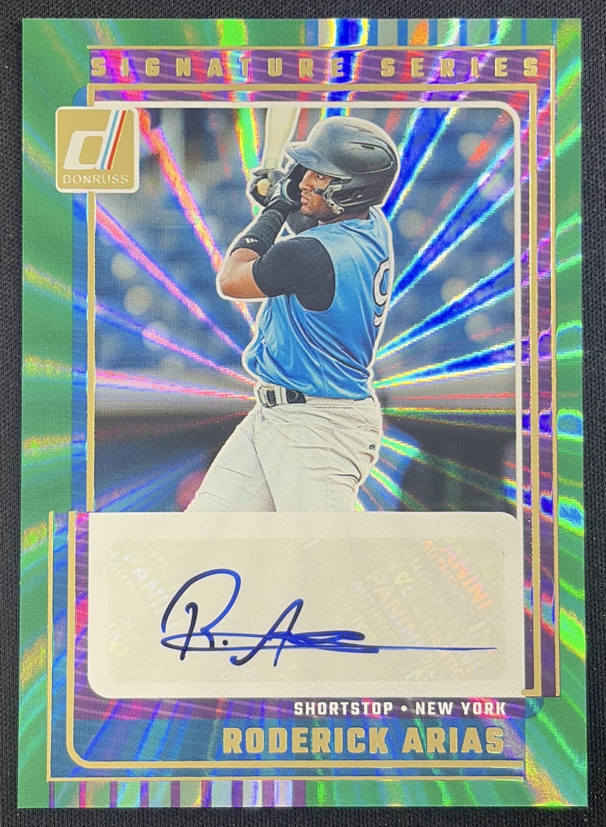 Roderick Arias 2025 Panini Donruss Signature Series Green Laser Yankees New York Yankees Sports Trading Card