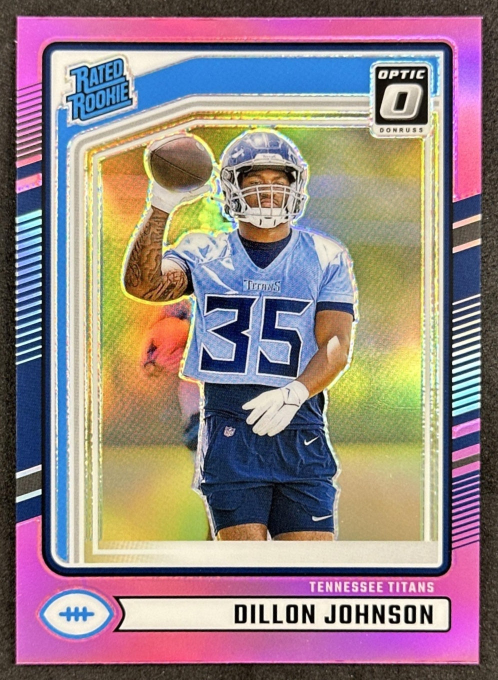 Dillon Johnson 2024 Panini Donruss Optic Rated Rookie Preview Pink Titans Sports Trading Cards