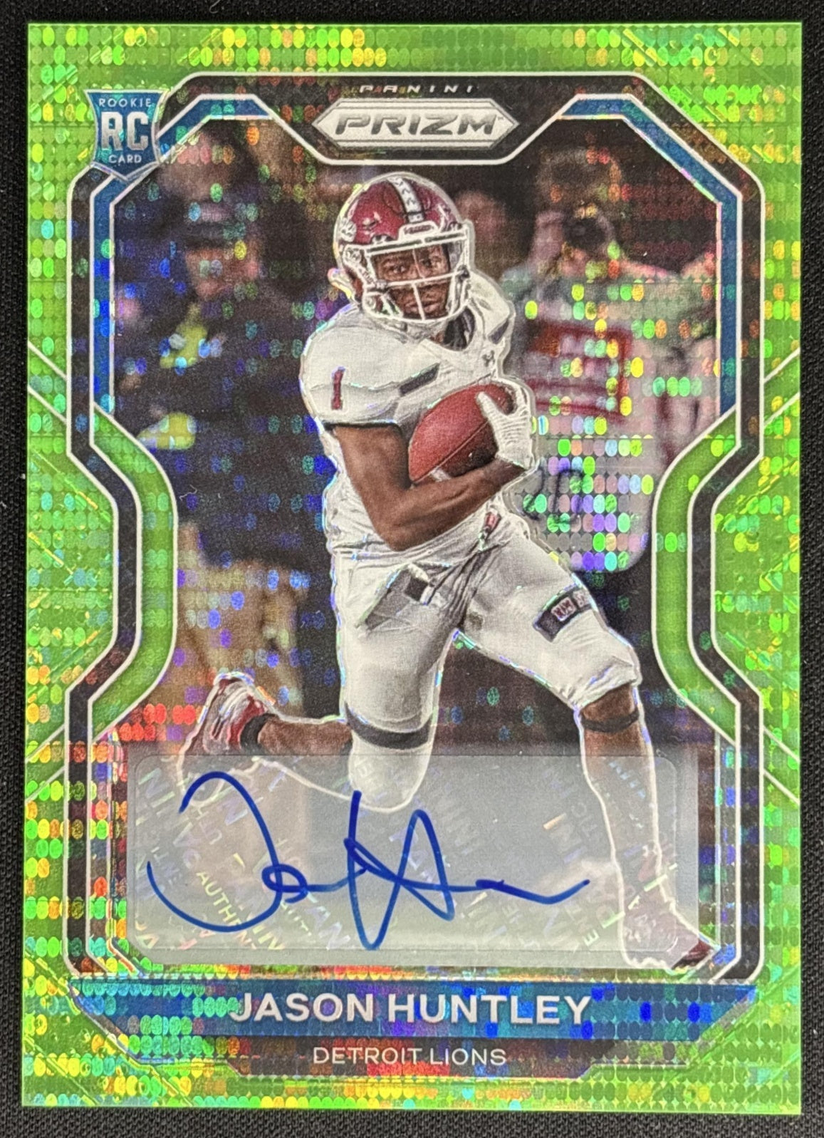 Jason Huntley 2020 Panini Prizm Rookie Auto Neon Green Pulsar Lions