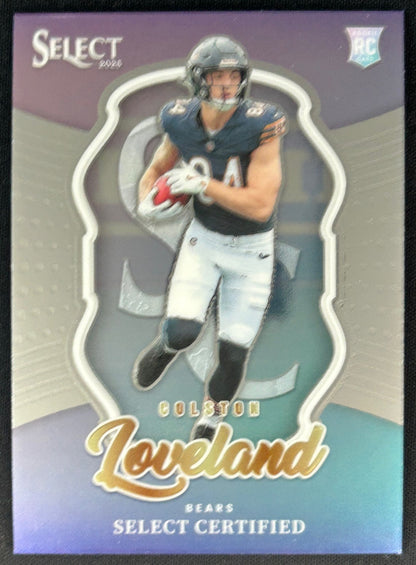 Colston Loveland 2025 Select Certified Rookies Bears Sports Trading Cards