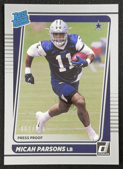 Micah Parsons 2021 Panini Donruss Press Proof Silver /100 Cowboys