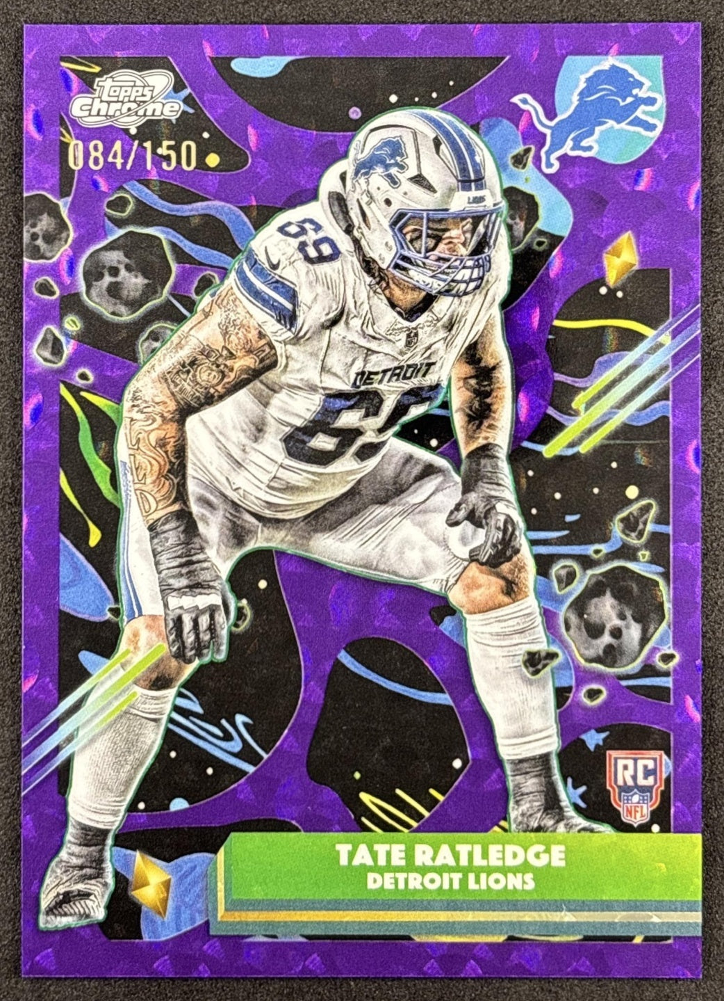 Tate Ratledge 2025 Topps Cosmic Chrome Purple Nebula Refractor /150 Lions Detroit Lions
